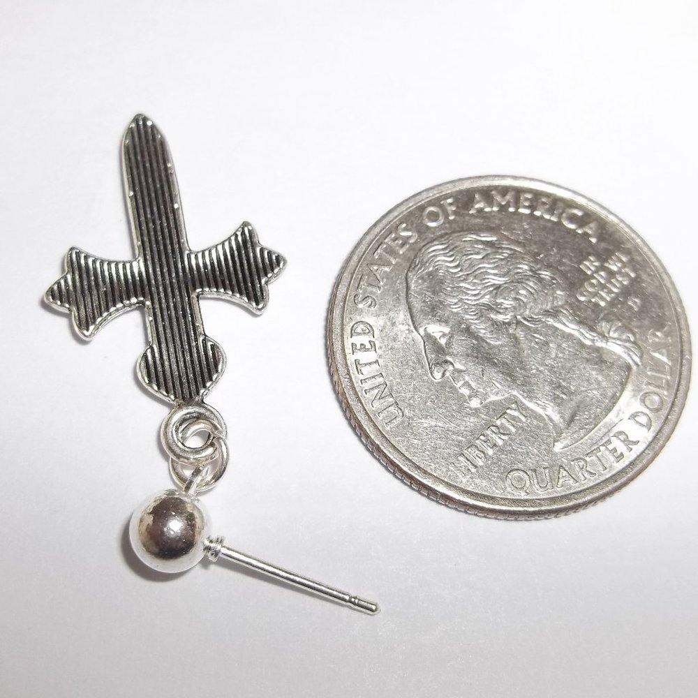 One Cross Earring Silver Single Piercing Unisex Fashion Jewelry Dangle Drop 7164 - Picture 3 of 8